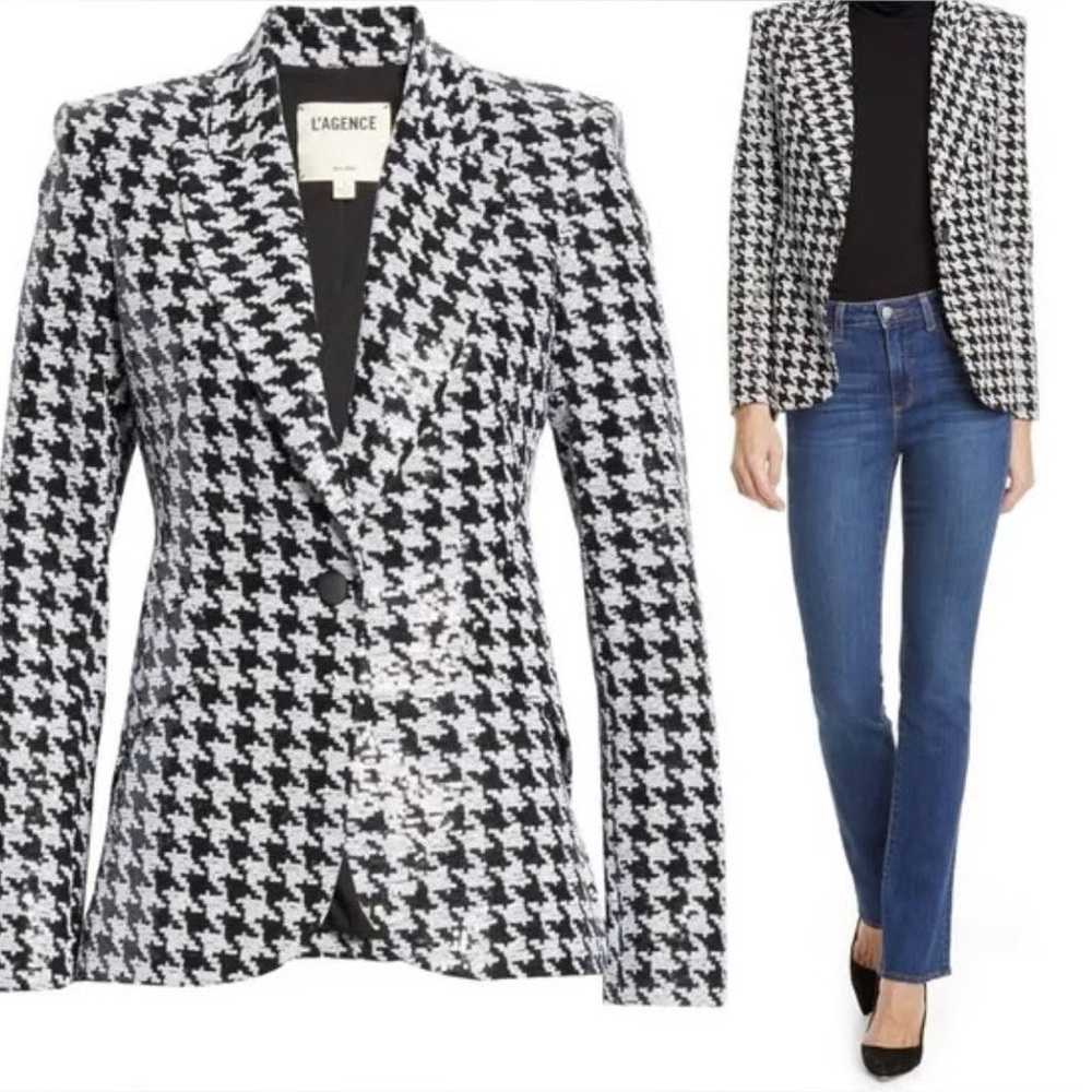 L'AGENCE Black and White Houndstooth Blazer